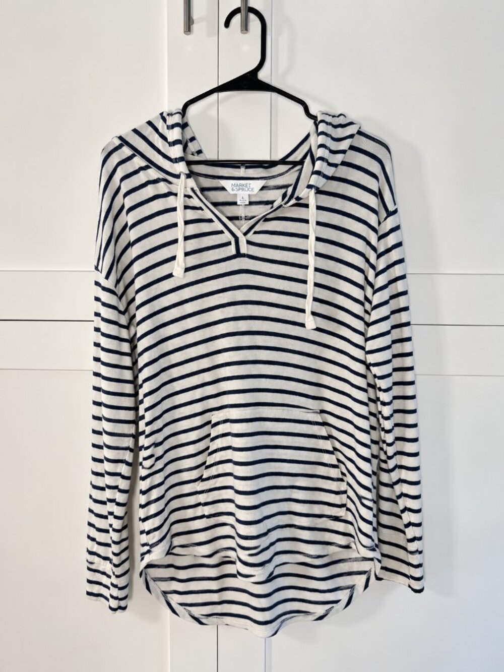 Market & Spruce | Navy & White Striped Hooded Pullover - Size Large